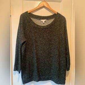 Market & Spruce Pauslen Brushed Knit Jersey top olive and black zebra print XXL